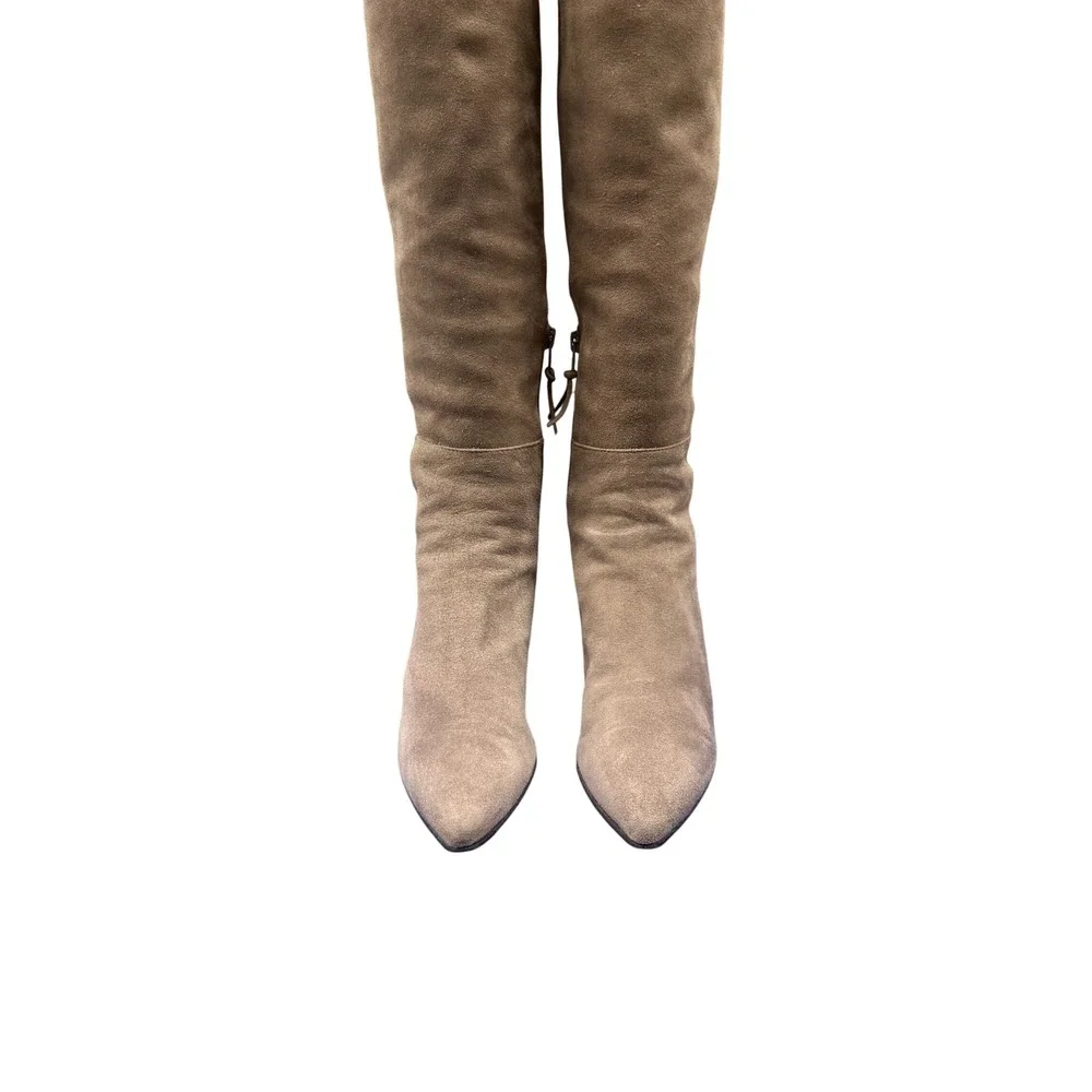 Size 6 Stuart Weitzman Allwayhunk Almond Suede Over The Knee Block Heel Boots